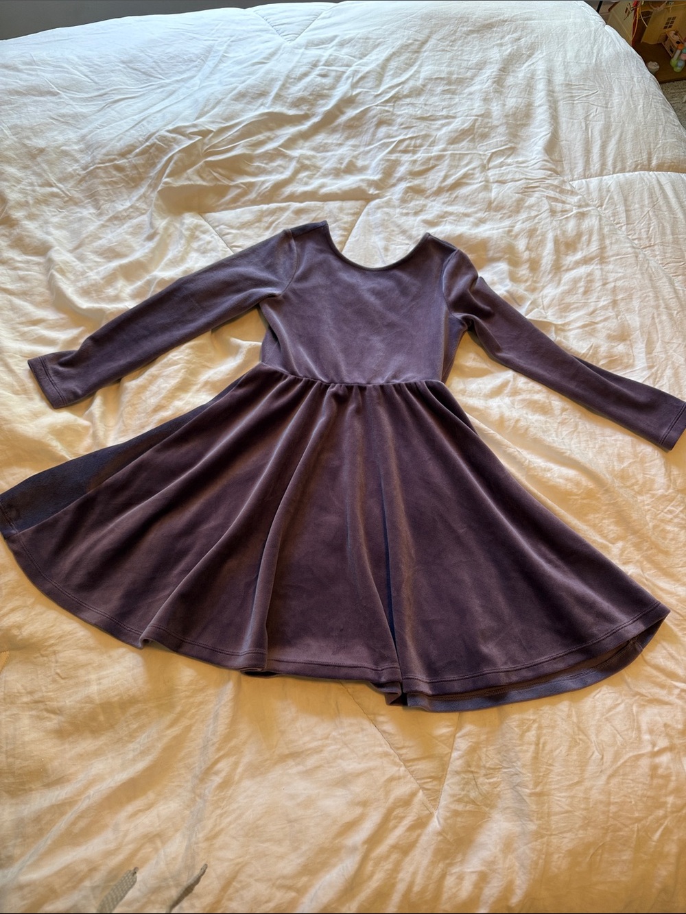 Tea Collection Purple Velvet Long Sleeve Twirl Dress
